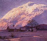 Maxfield Parrish Famous Paintings - Mountain Farm at Winter